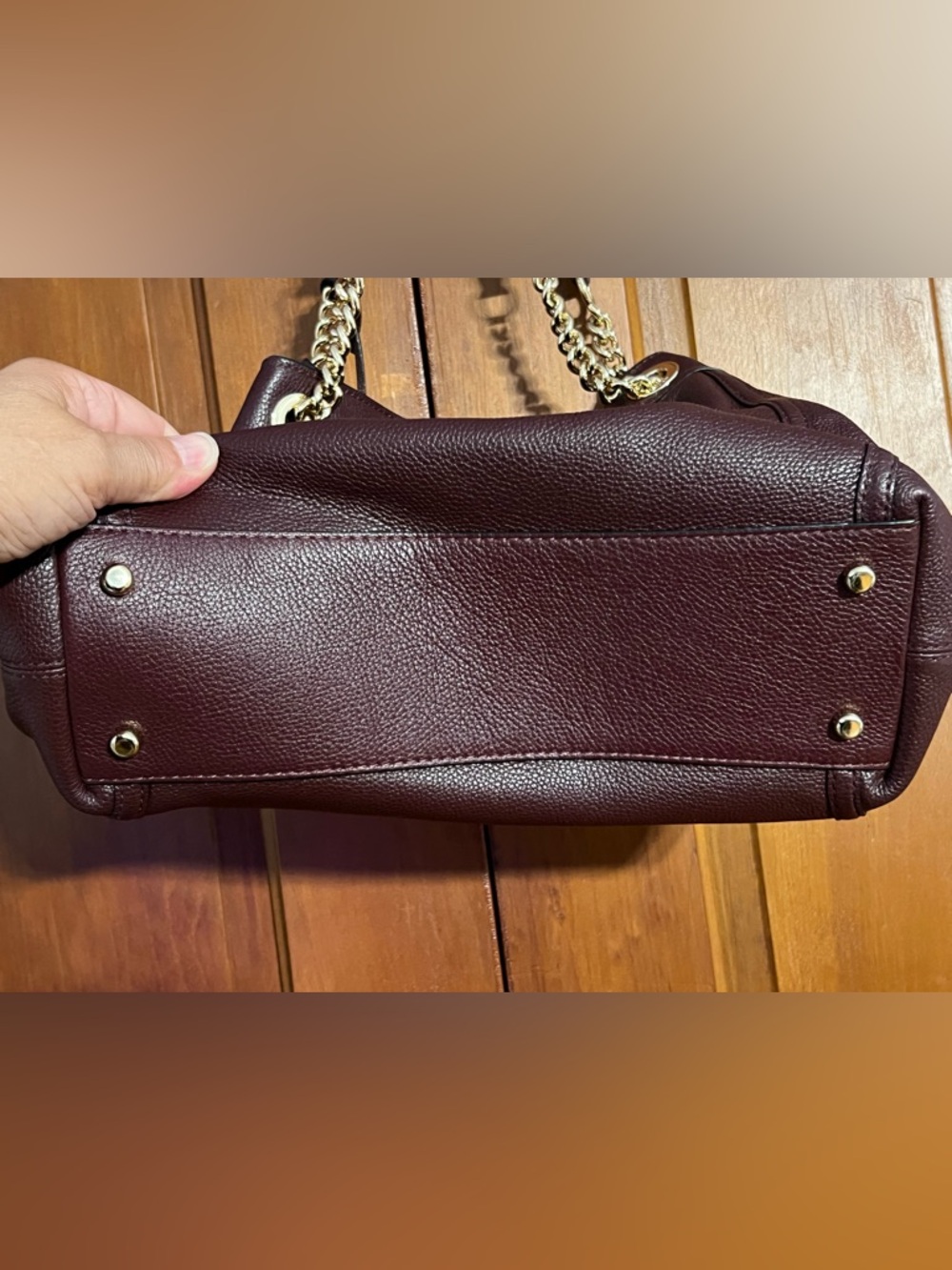 Coach Edie Turnlock Shoulder Bag Burgundy Pebbled Leather Gold Chain Strap EUC - Picture 8 of 16